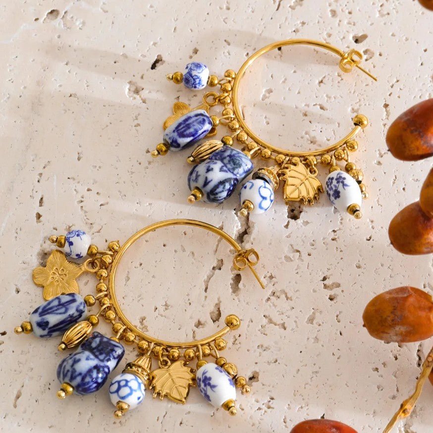 Porcelain Charm Hoop Earrings - Voisson