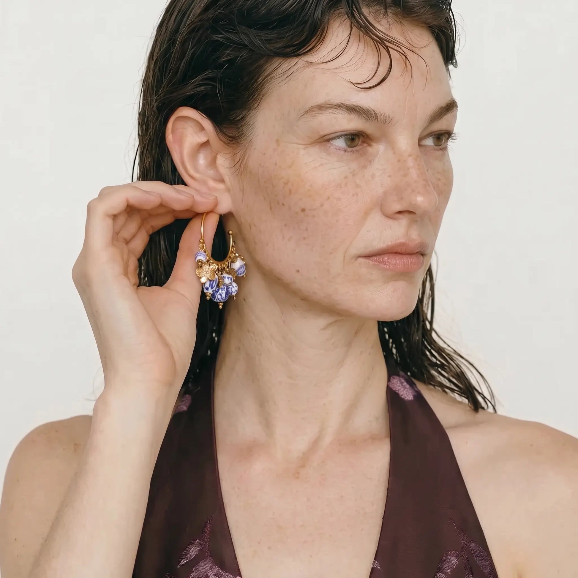 Porcelain Charm Hoop Earrings - Voisson