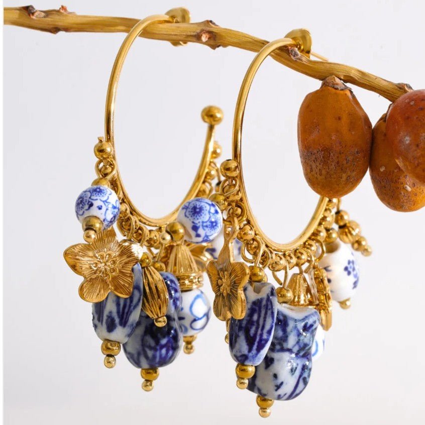 Porcelain Charm Hoop Earrings - Voisson