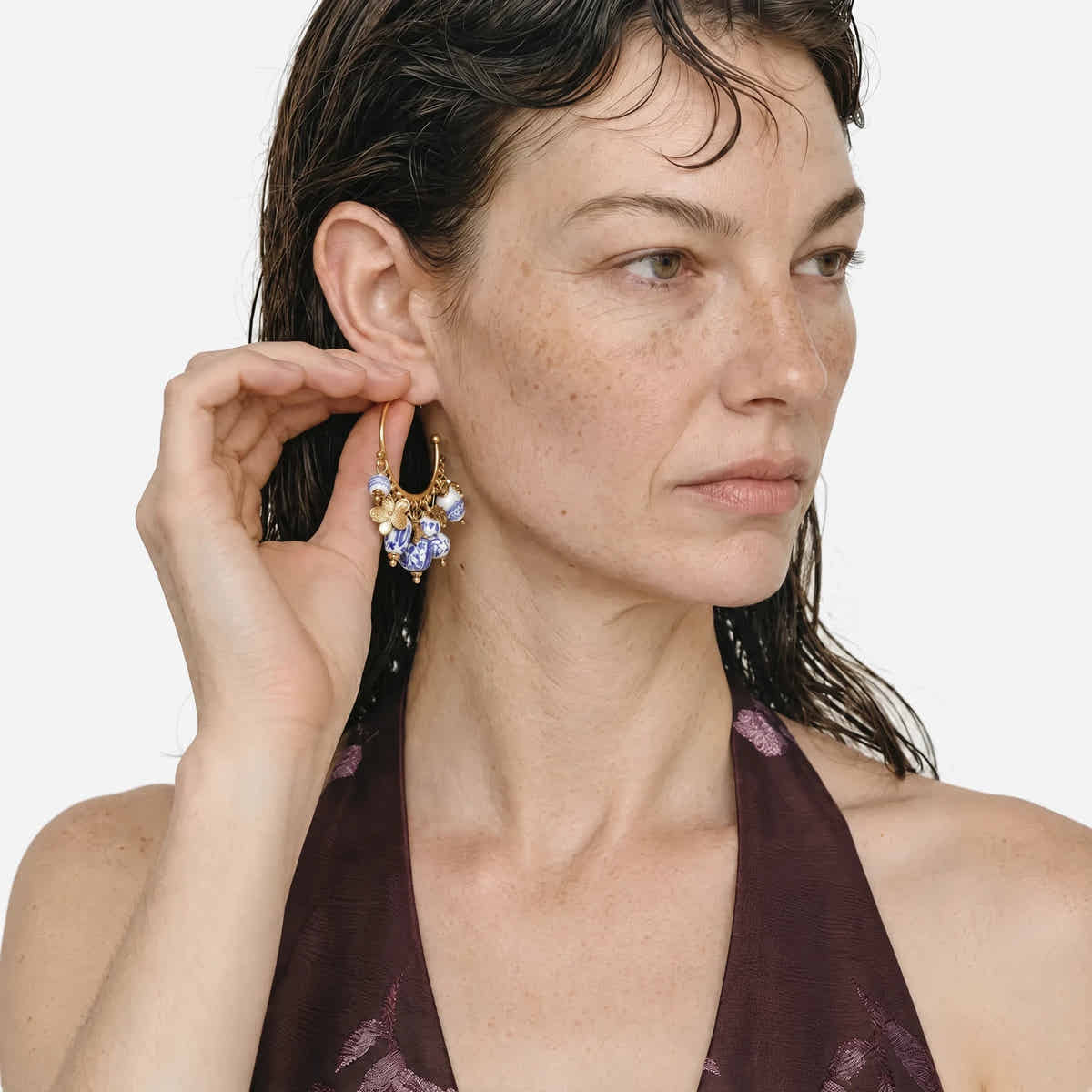 Porcelain Charm Hoop Earrings - Voisson