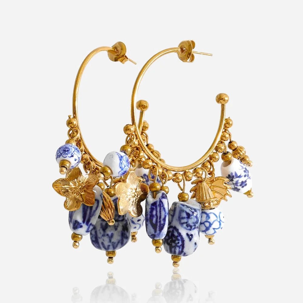 Porcelain Charm Hoop Earrings - Voisson