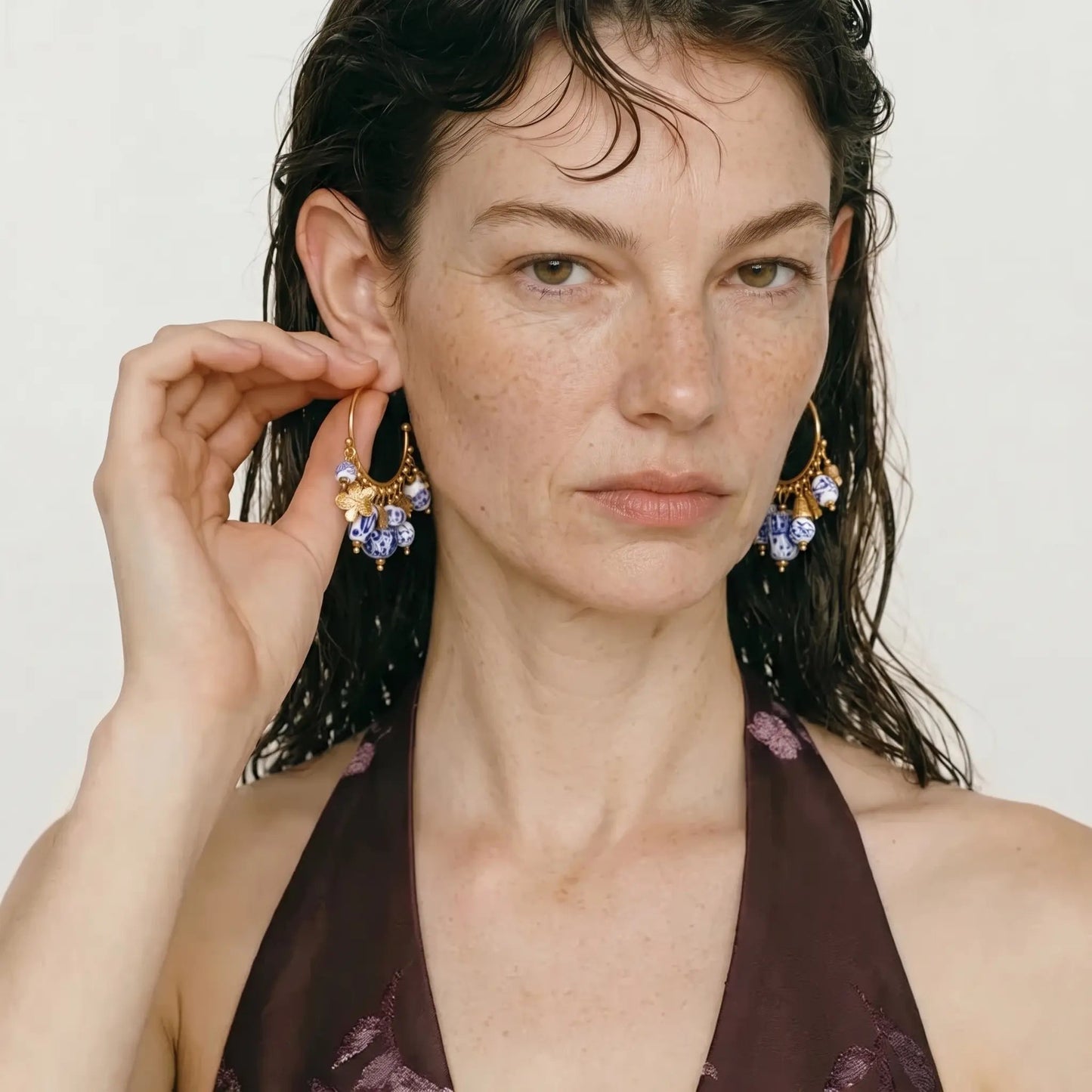 Porcelain Charm Hoop Earrings - Voisson