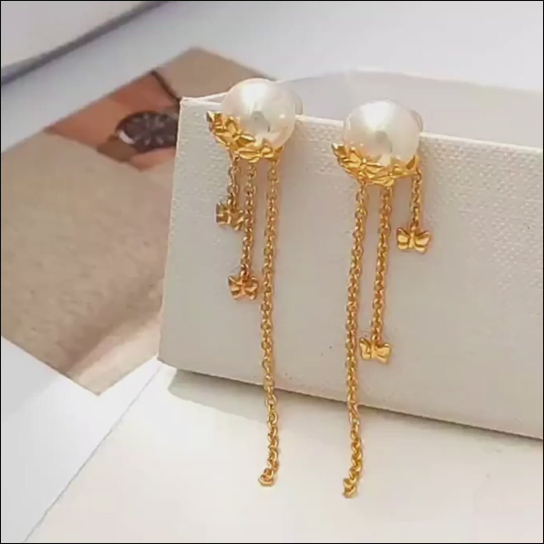 OutlierOrbit Butterfly Pearl Tassel Earrings