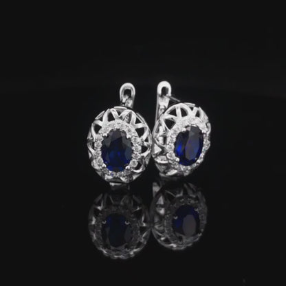 Royal Sapphire Halo Earrings