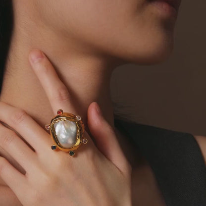 Baroque Pearl Halo Ring