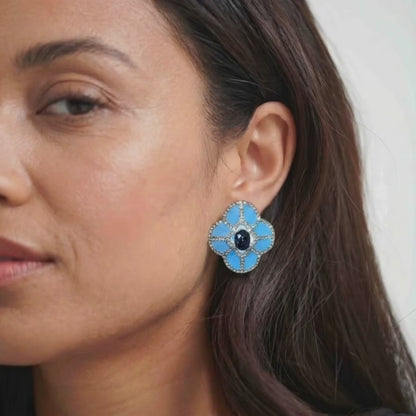 Blue Petal Stud Earrings
