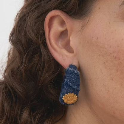 Denim Bloom Hoop Earrings