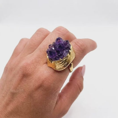 Anillo ajustable de amatista natural de Allure Elemental