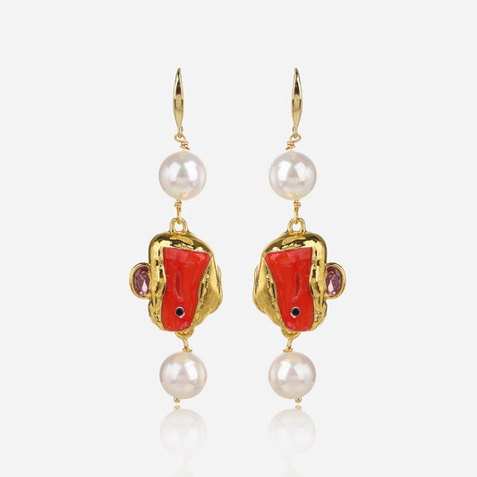 Red Muse Pearl Earrings - Voisson