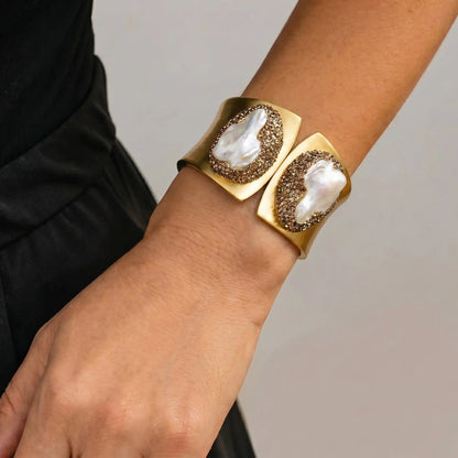 RiverineRadiance Freshwater Pearl Zircon Open Bracelet - Voisson