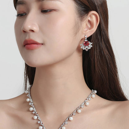 Scarlet Lotus Pearl Earrings - Voisson