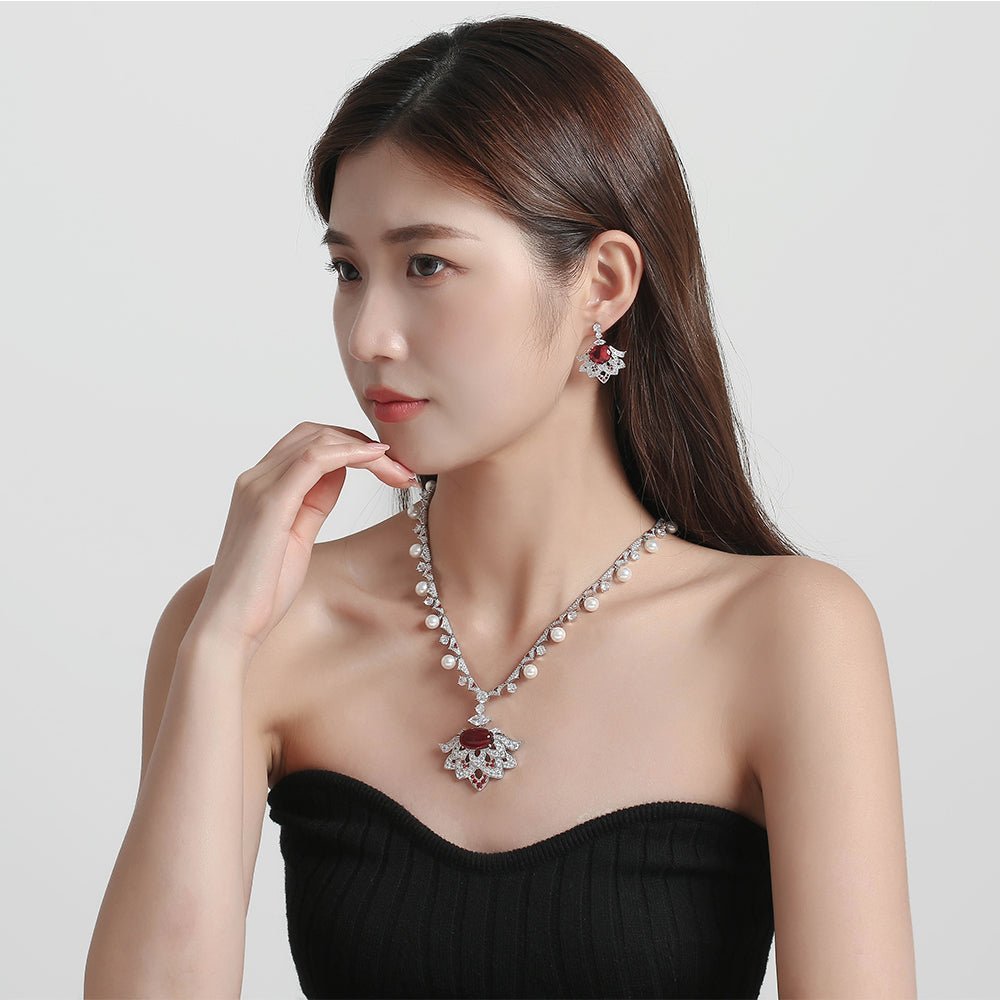 Scarlet Lotus Pearl Earrings - Voisson