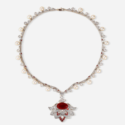 Scarlet Lotus Pearl Necklace - Voisson