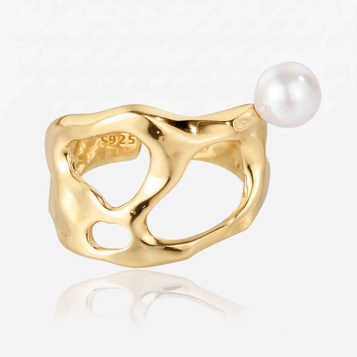 Sculpted Pearl 925 Silver Ring - Voisson