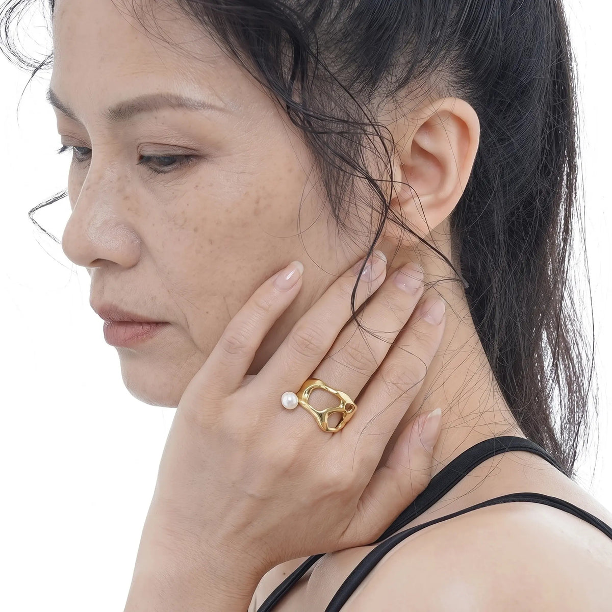 Sculpted Pearl 925 Silver Ring - Voisson