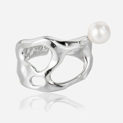 Sculpted Pearl 925 Silver Ring - Voisson