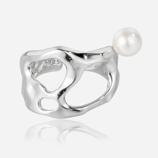 Sculpted Pearl 925 Silver Ring - Voisson