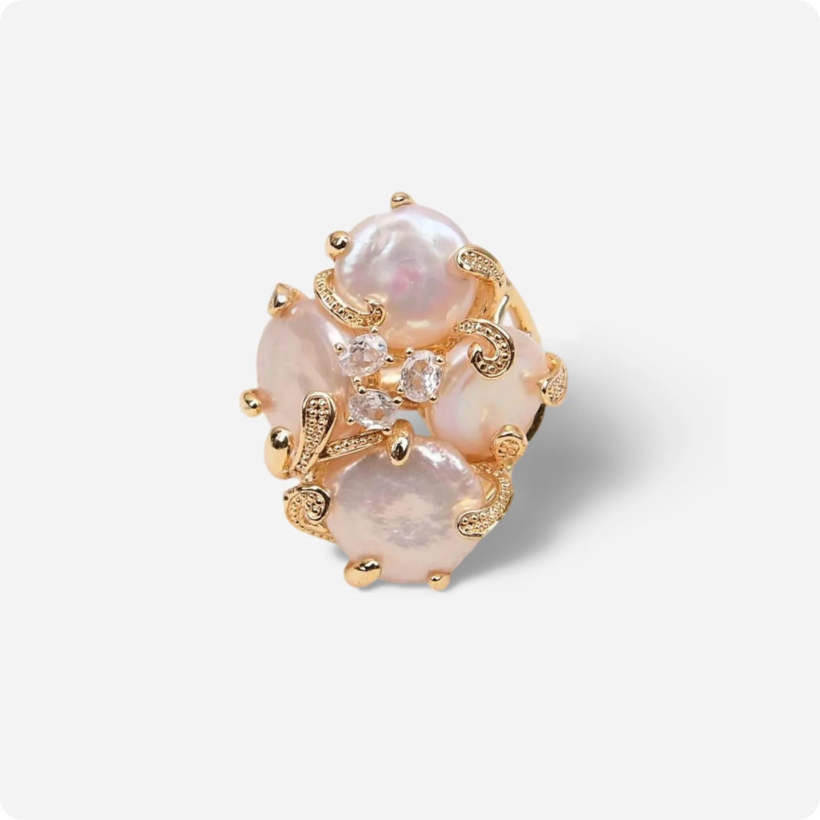 SereneLight Natural Pearl Zircon Adjustable Ring - Voisson