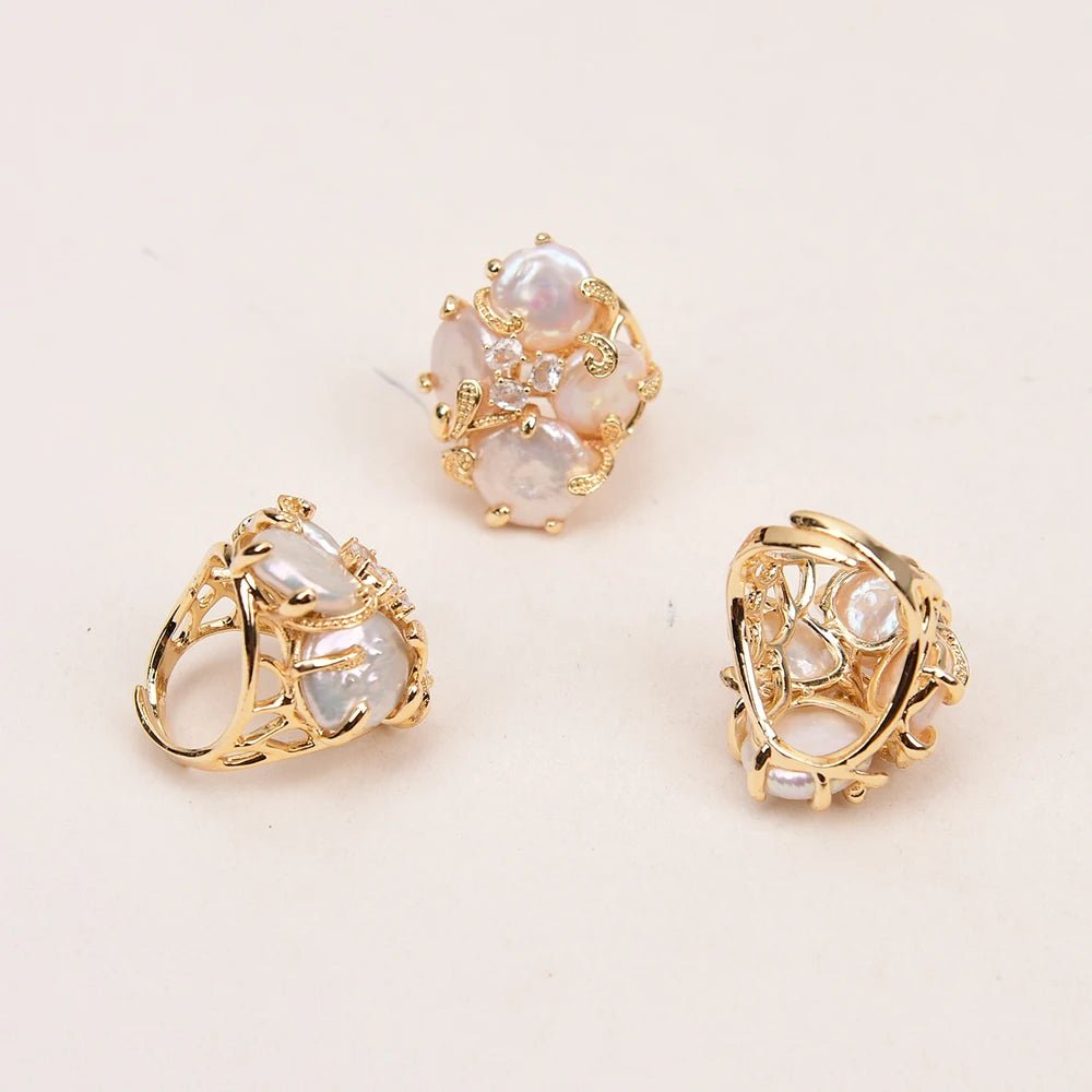 SereneLight Natural Pearl Zircon Adjustable Ring - Voisson