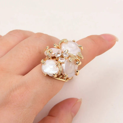 SereneLight Natural Pearl Zircon Adjustable Ring - Voisson