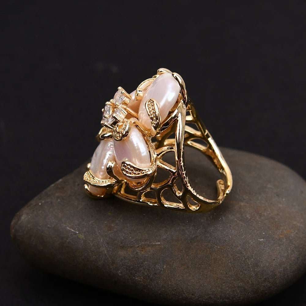SereneLight Natural Pearl Zircon Adjustable Ring - Voisson