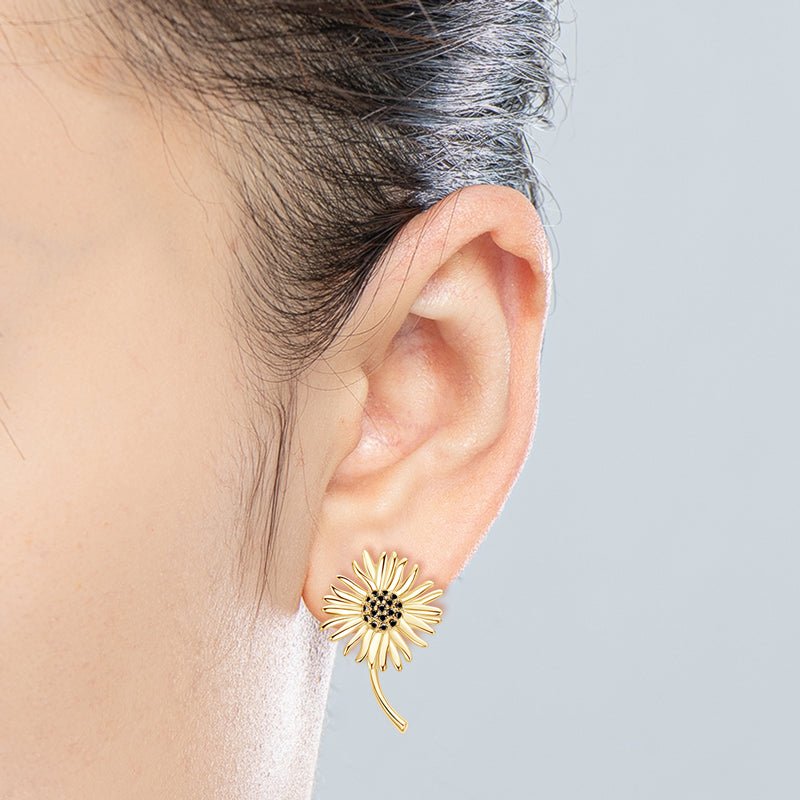 SunflowerPulse 925 Silver Black Zircon Earrings - Voisson