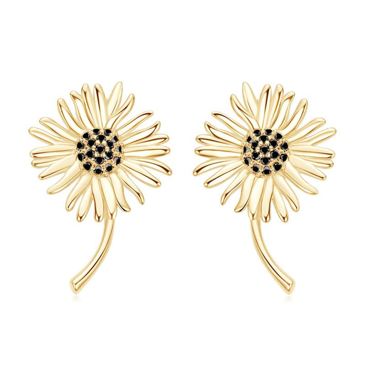 SunflowerPulse 925 Silver Black Zircon Earrings - Voisson