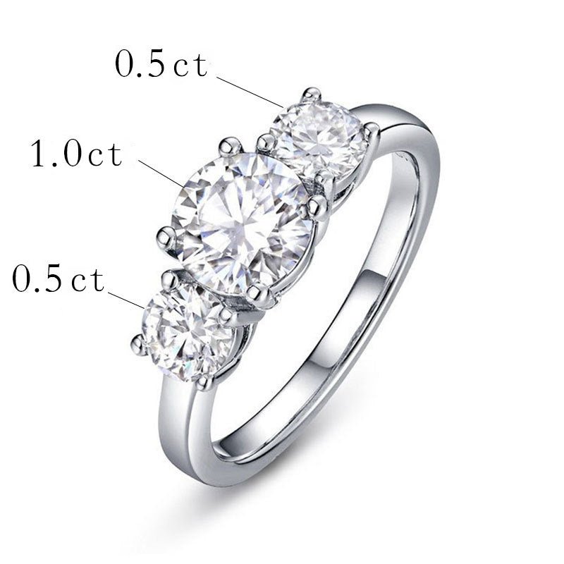 Versai 1Ct Moissanite 925 Sterling Silver Three Stone Ring - Voisson