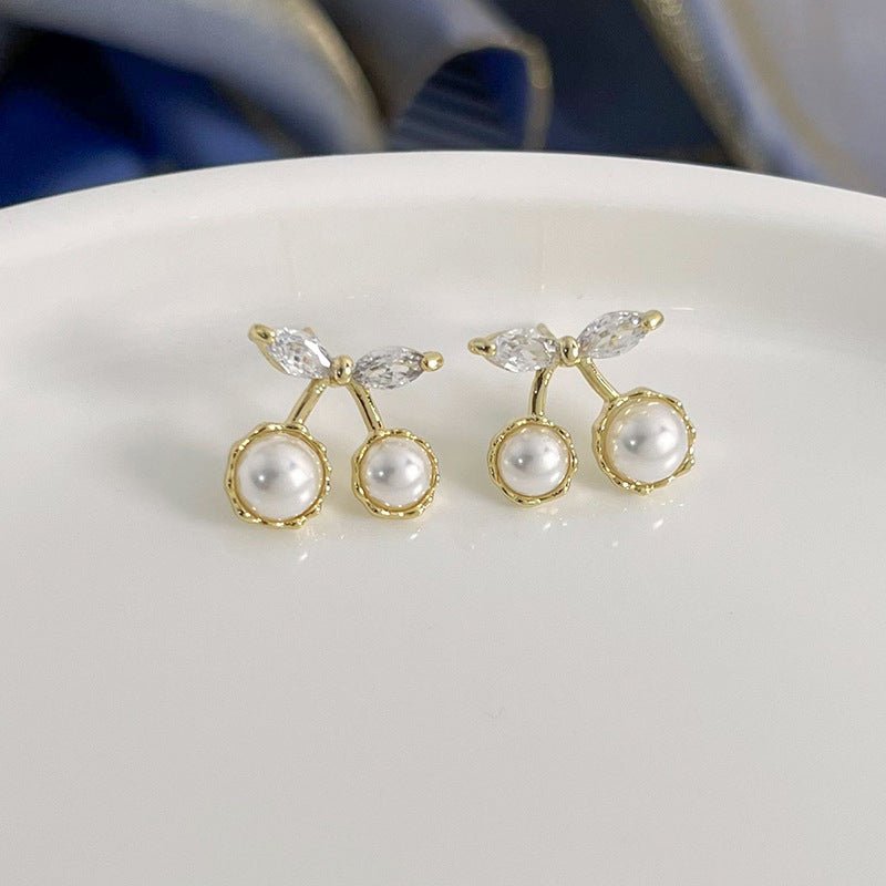 WhisperCherry Zircon Pearl Stud Earrings - Voisson