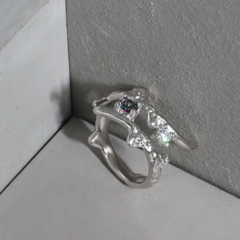 Zemvo S925 Silver Irregular Lava Ring - Voisson